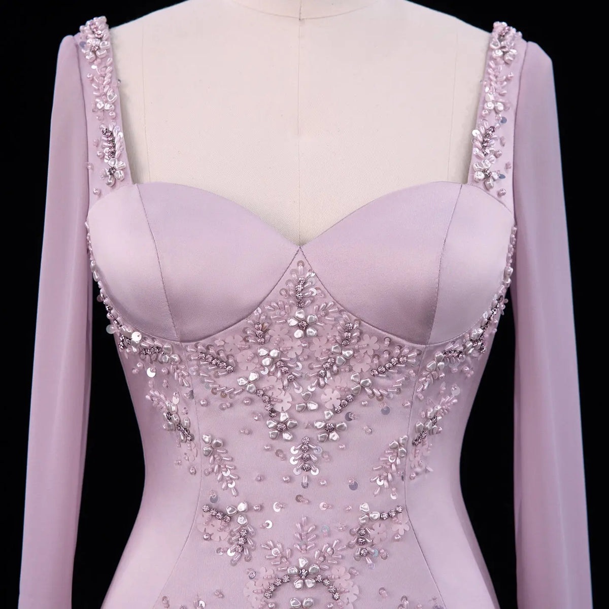 Pink Bell Sleeve Mermaid Beaded Evening Dress SS211-5
