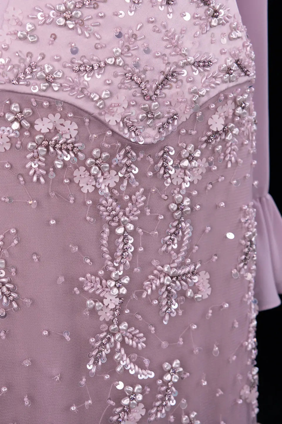 Pink Bell Sleeve Mermaid Beaded Evening Dress SS211-6