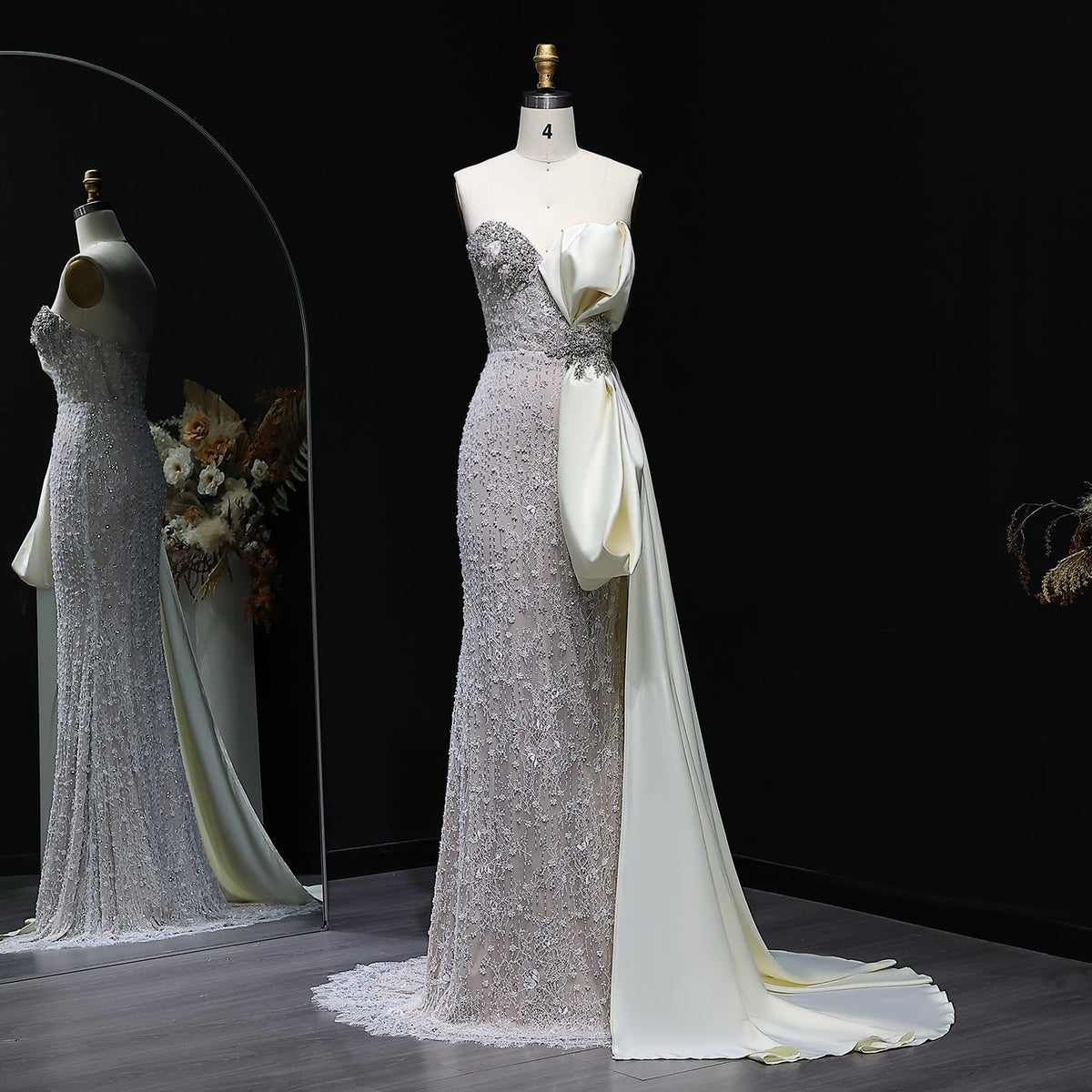 Luxury Crystal Beige Evening Dresses with Overskirt SS617