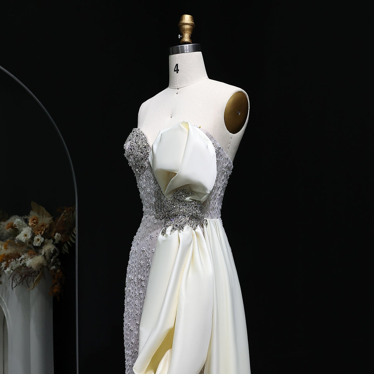 Luxury Crystal Beige Evening Dresses with Overskirt SS617