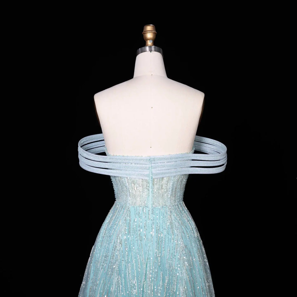 Luxury Feathers Aqua Off Shoulder Evening Dress SS435-4