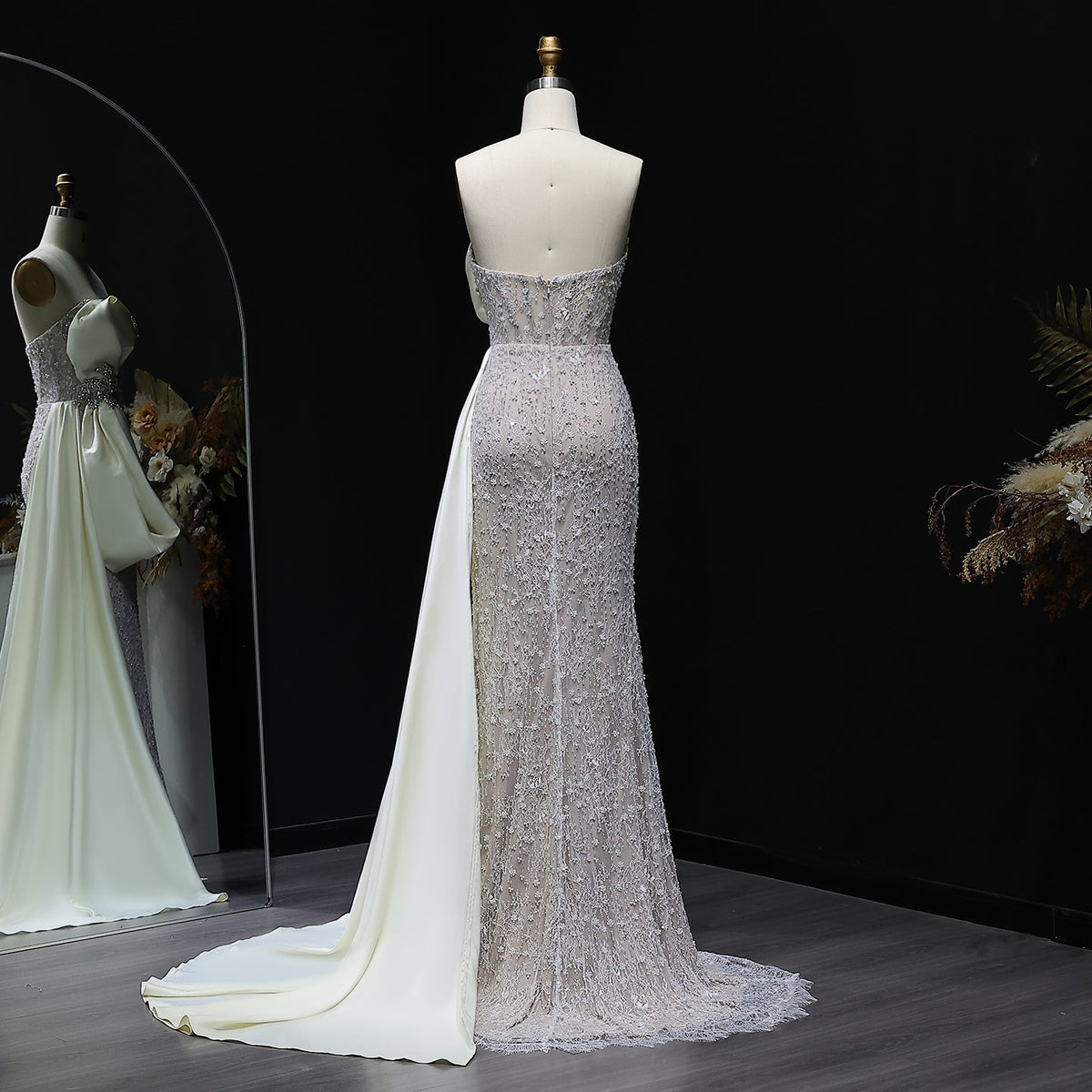 Luxury Crystal Beige Evening Dresses with Overskirt SS617