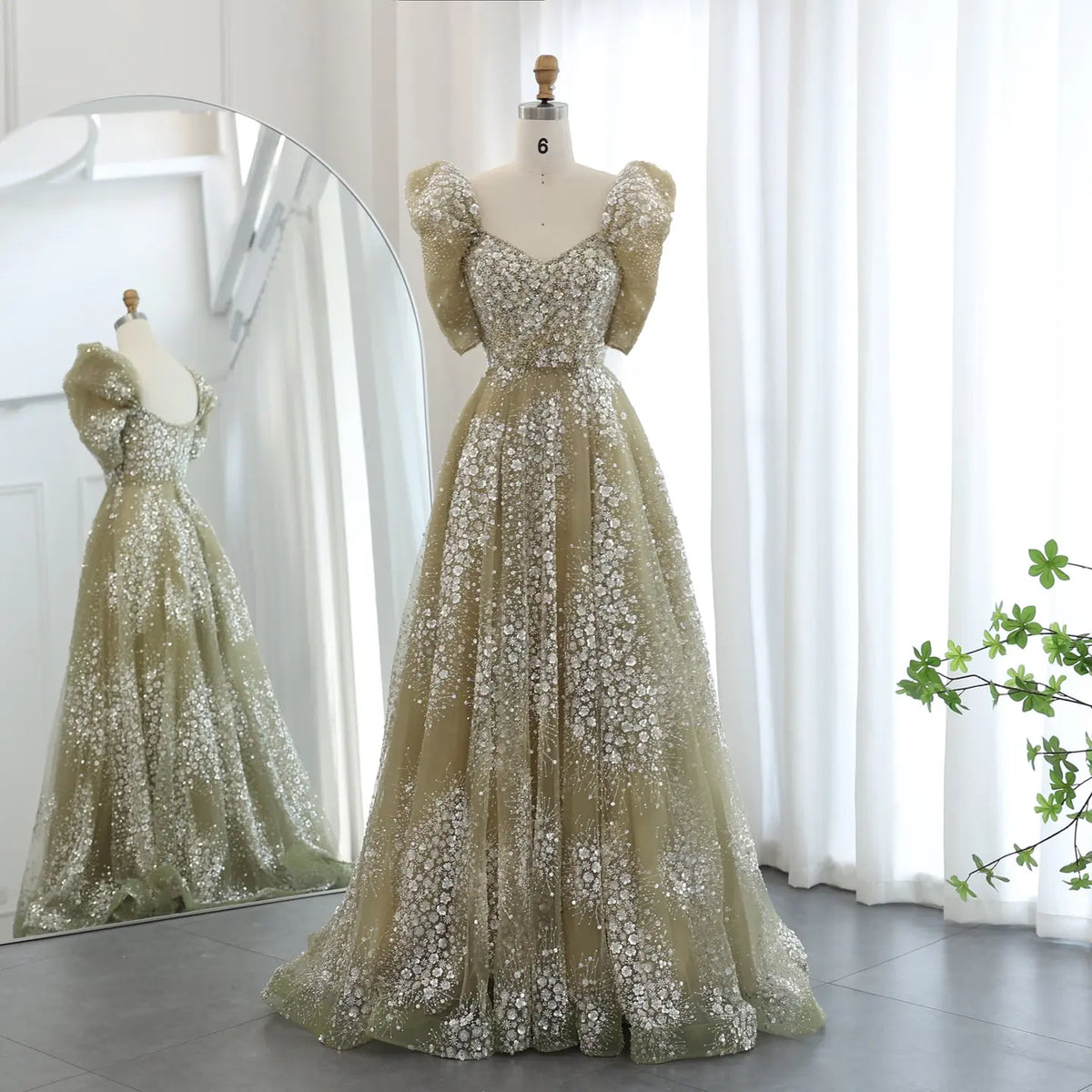 Glitter Lime Green Puffle Sleeve Evening Dress SS155 Glitter Lime Green Puffle Sleeve Evening Dress SS155