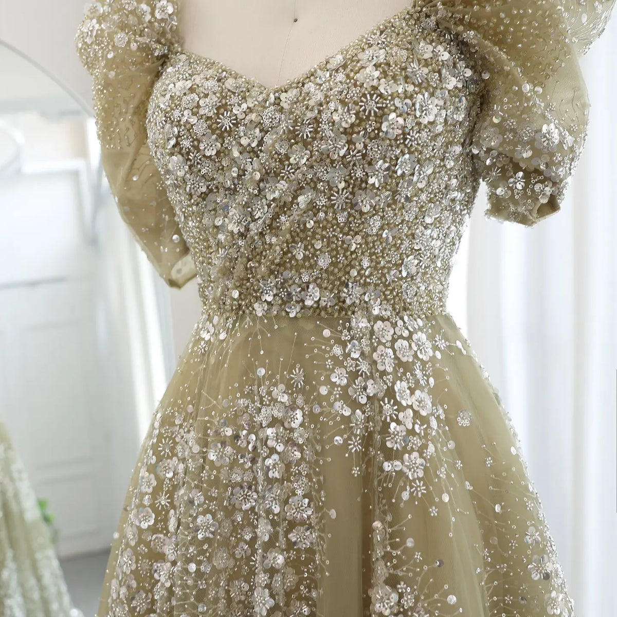 Glitter Lime Green Puffle Sleeve Evening Dress SS155 Glitter Lime Green Puffle Sleeve Evening Dress SS155