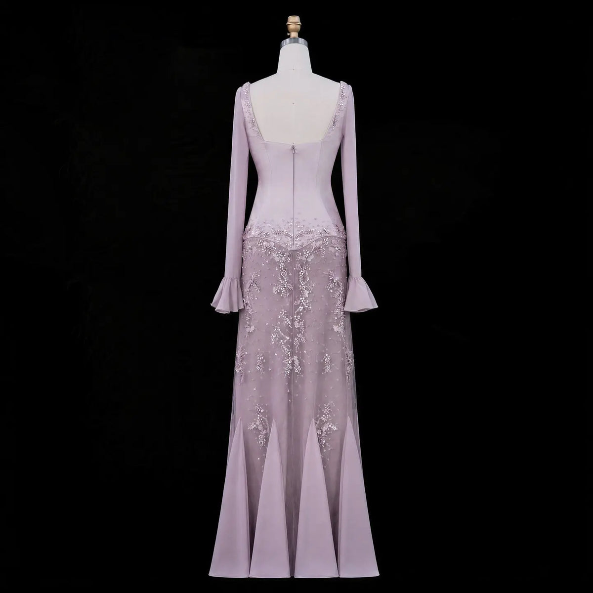 Pink Bell Sleeve Mermaid Beaded Evening Dress SS211-8