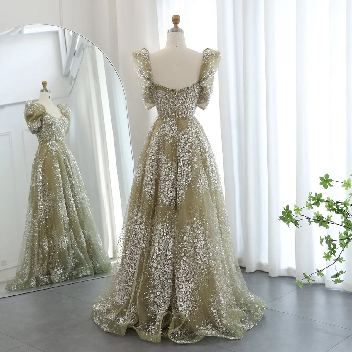 Glitter Lime Green Puffle Sleeve Evening Dress SS155 - SHARONSAID Glitter Lime Green Puffle Sleeve Evening Dress SS155 - SHARONSAID