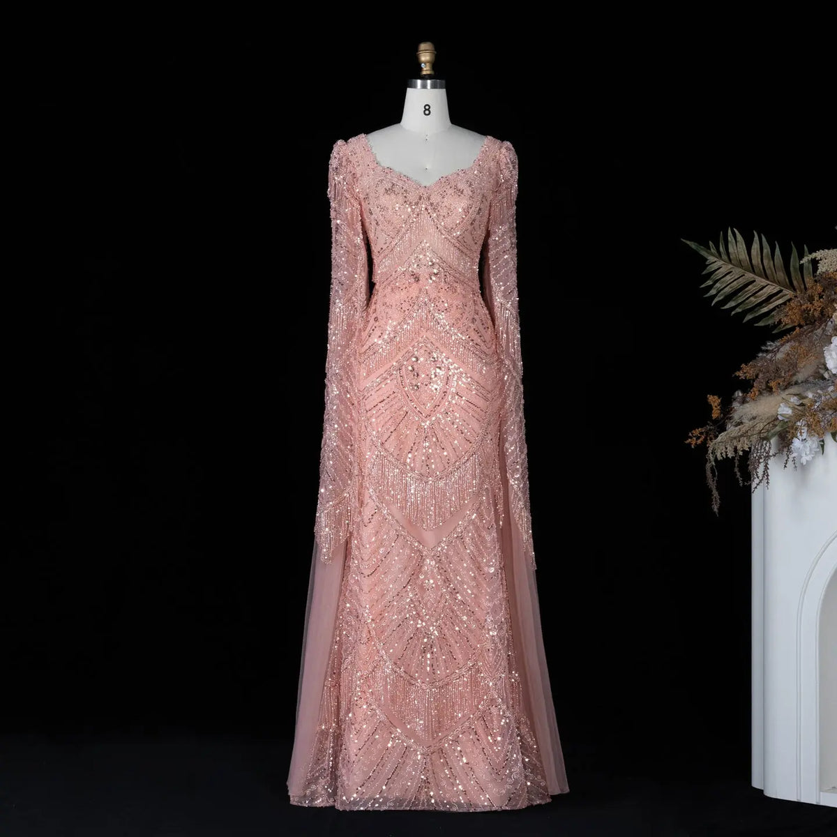 Peach Sequin Mermaid Formal Evening Gown Dress SS015