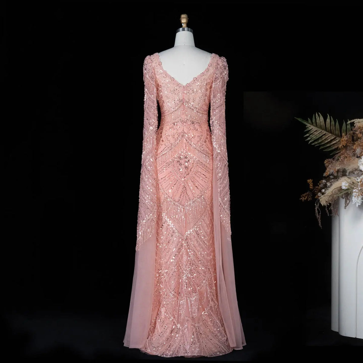 Peach Sequin Mermaid Formal Evening Gown Dress SS015-9