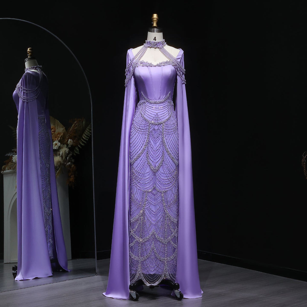 Luxury Pink Beaded Evening Dress with Cape Sleeves SS662 Luxury Pink Beaded Evening Dress with Cape Sleeves SS662