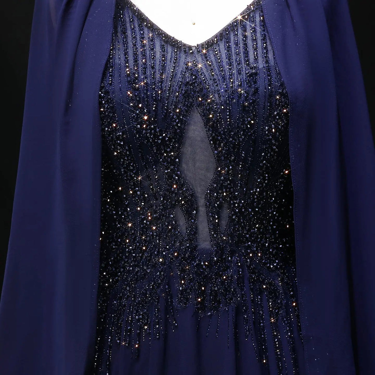 Luxury Purple V-Neck Beaded Chiffon Evening Dress with Cape Sleeves SS053 