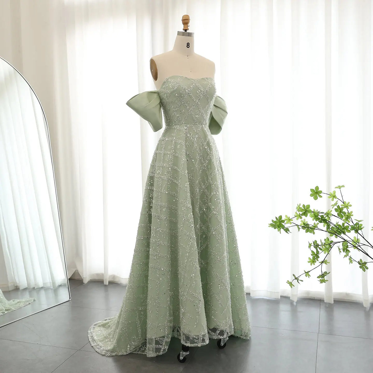 Elegant Sage Green Off Shoulder Evening Dress SS427 - SHARONSAID Elegant Sage Green Off Shoulder Evening Dress SS427 - SHARONSAID