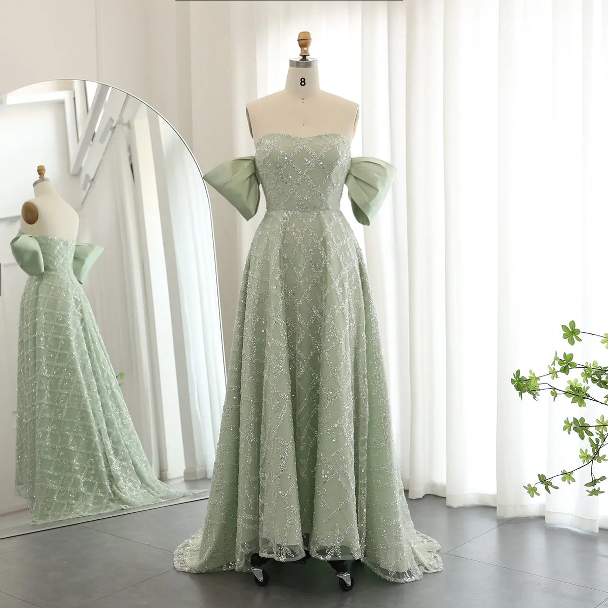 Elegant Sage Green Off Shoulder Evening Dress SS427 - SHARONSAID Elegant Sage Green Off Shoulder Evening Dress SS427 - SHARONSAID