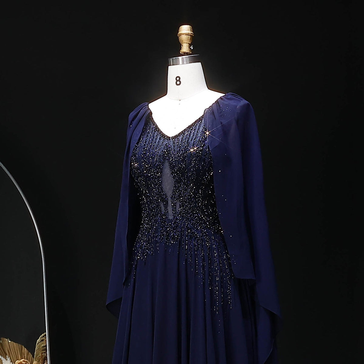 Luxury Purple V-Neck Beaded Chiffon Evening Dress with Cape Sleeves SS053 