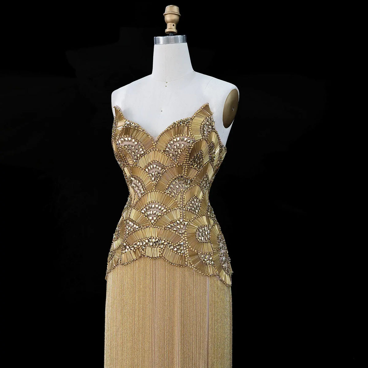 Metallic Gold Beaded Pleated Evening Dress SS336-8