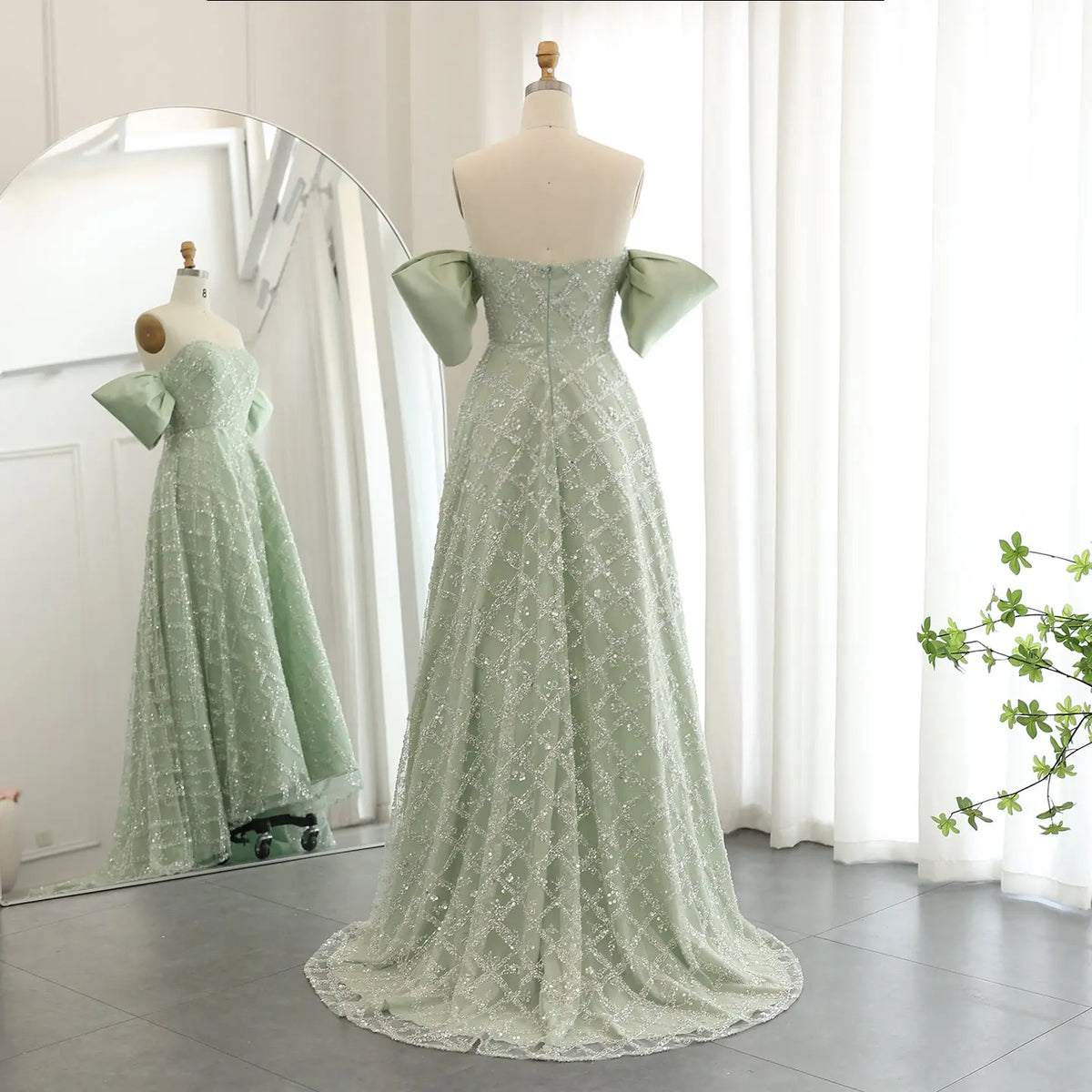 Elegant Sage Green Off Shoulder Evening Dress SS427 - SHARONSAID Elegant Sage Green Off Shoulder Evening Dress SS427 - SHARONSAID