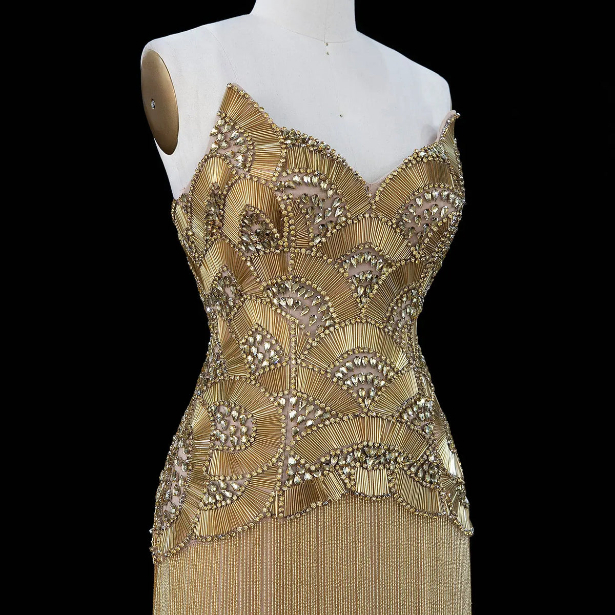 Metallic Gold Beaded Pleated Evening Dress SS336-7