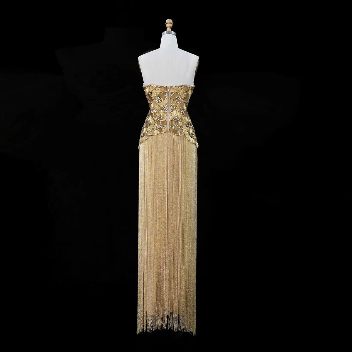 Metallic Gold Beaded Pleated Evening Dress SS336-10