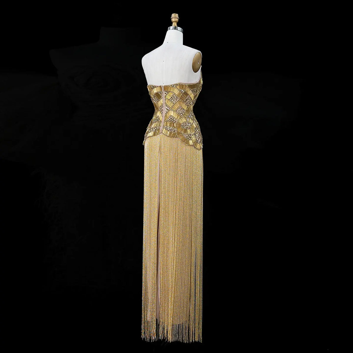 Metallic Gold Beaded Pleated Evening Dress SS336-11