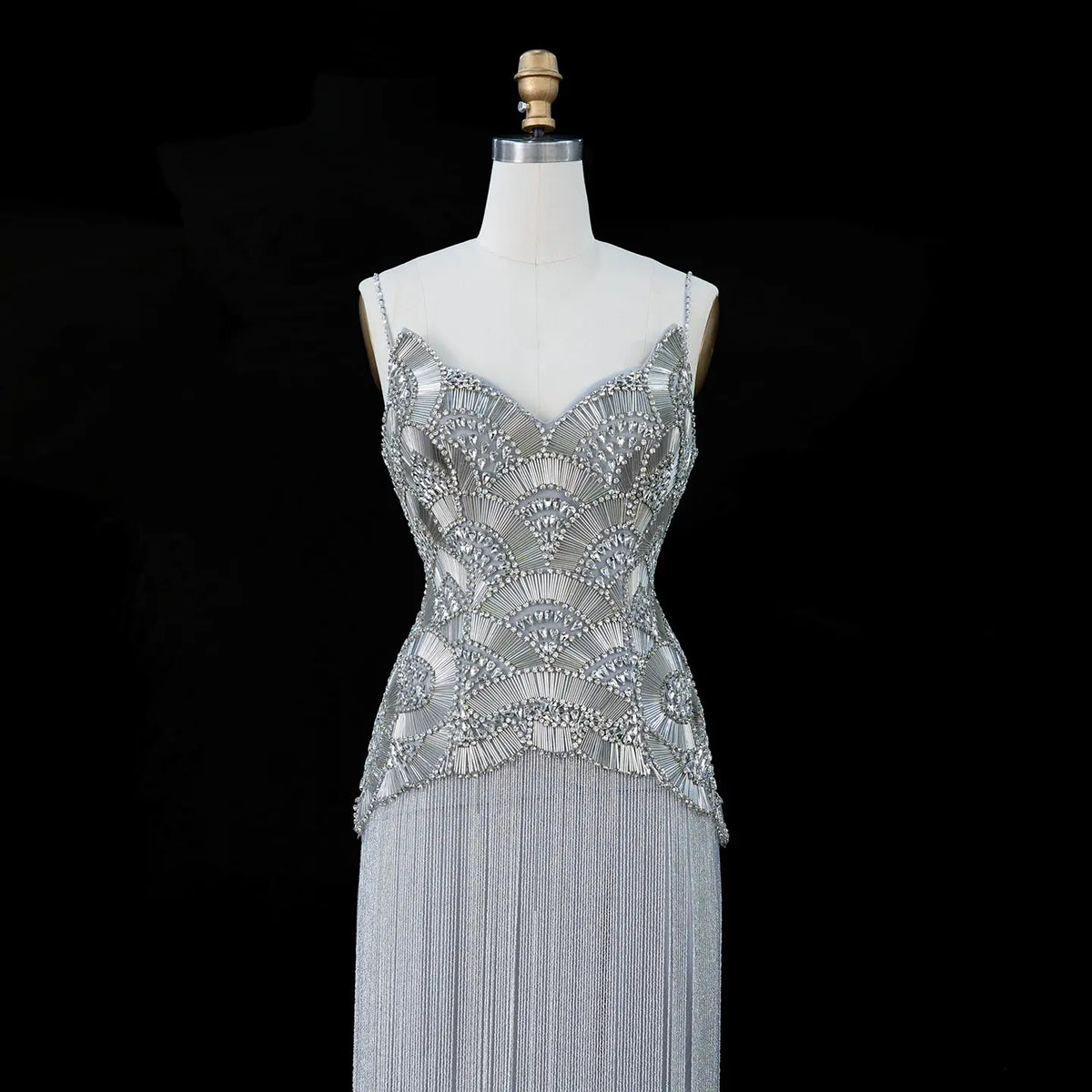 Metallic Gold Beaded Pleated Evening Dress SS336-14