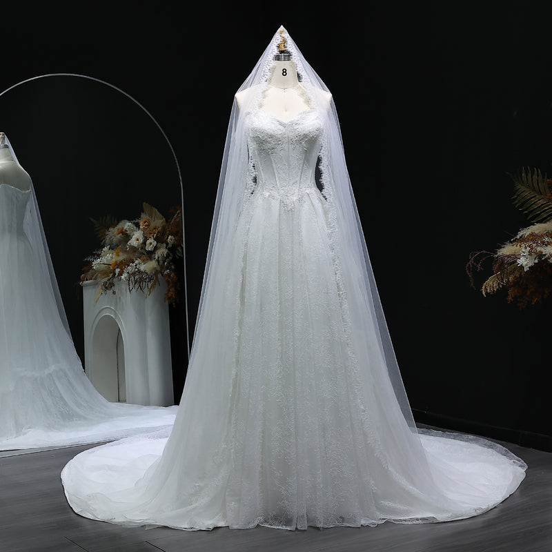 Luxury Corset Lace Wedding Dress with Long Veil SW517 