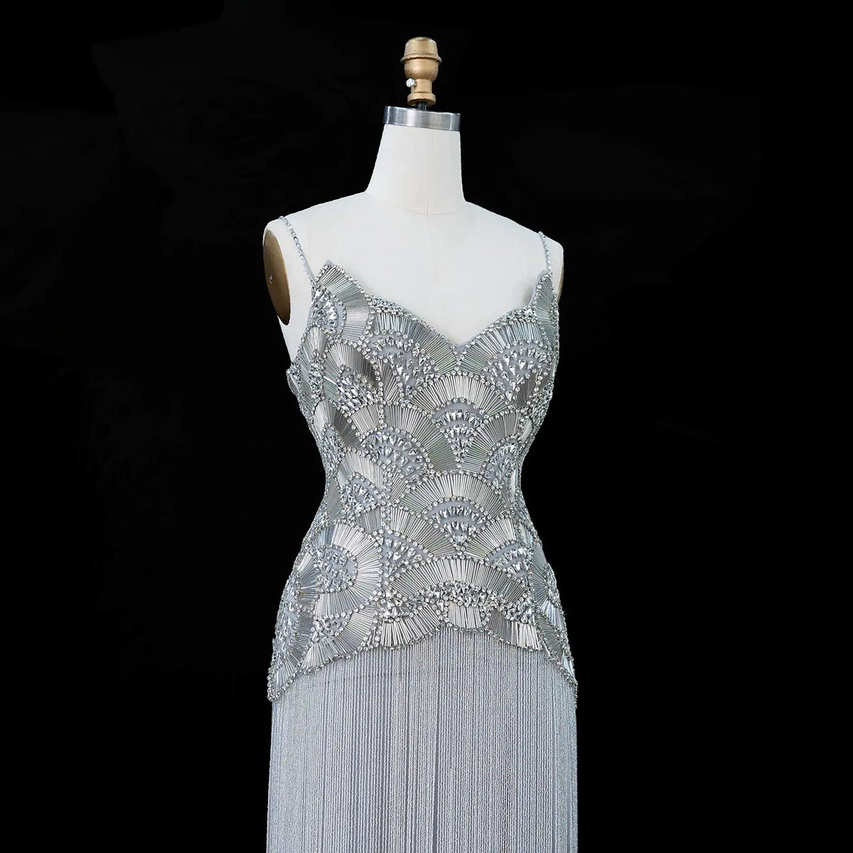 Metallic Gold Beaded Pleated Evening Dress SS336-16