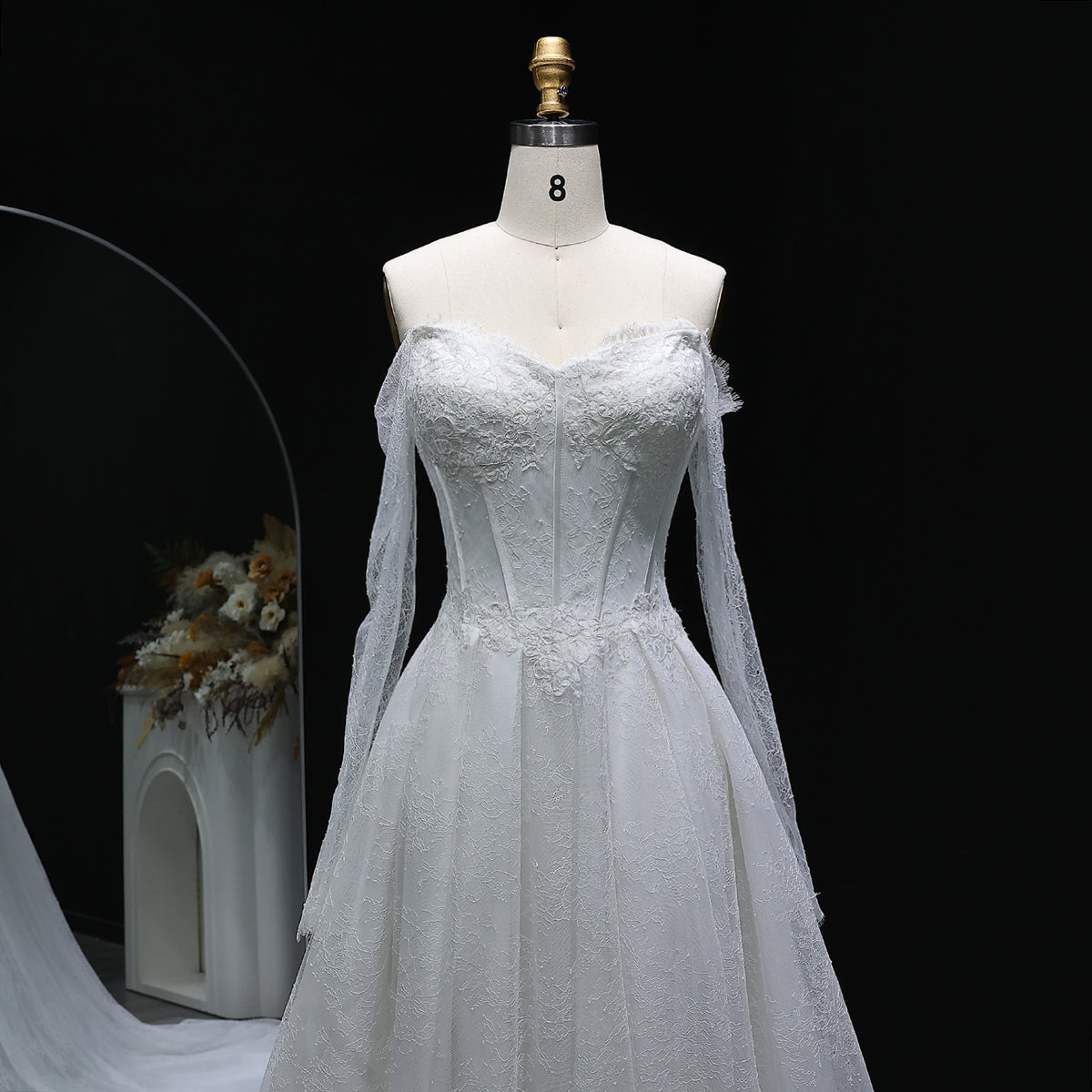 Luxury Corset Lace Wedding Dress with Long Veil SW517 