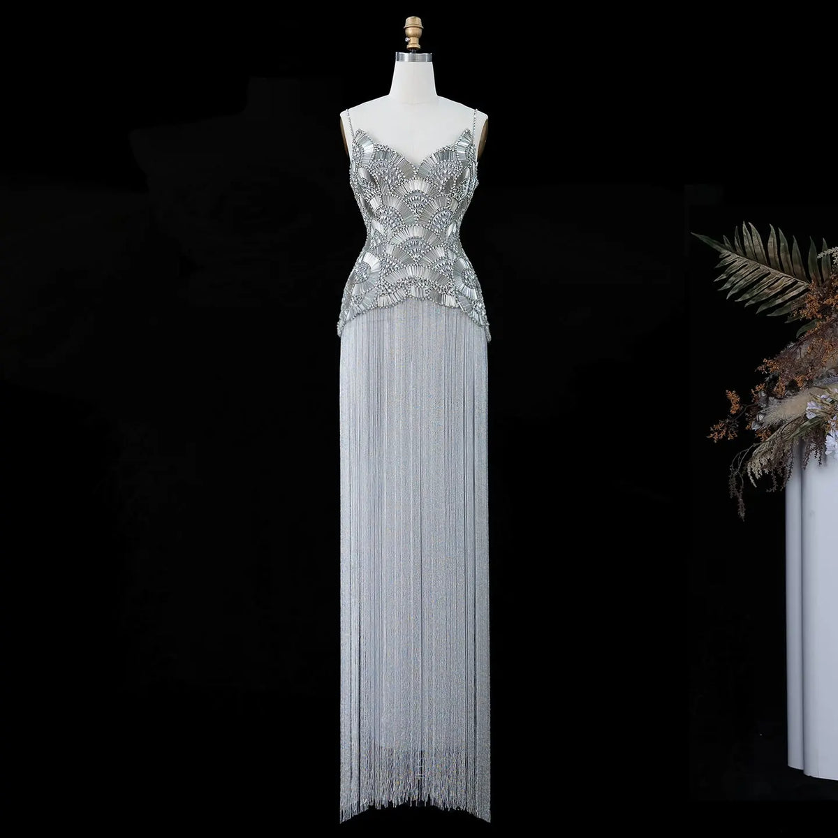 Metallic Gold Beaded Pleated Evening Dress SS336-13