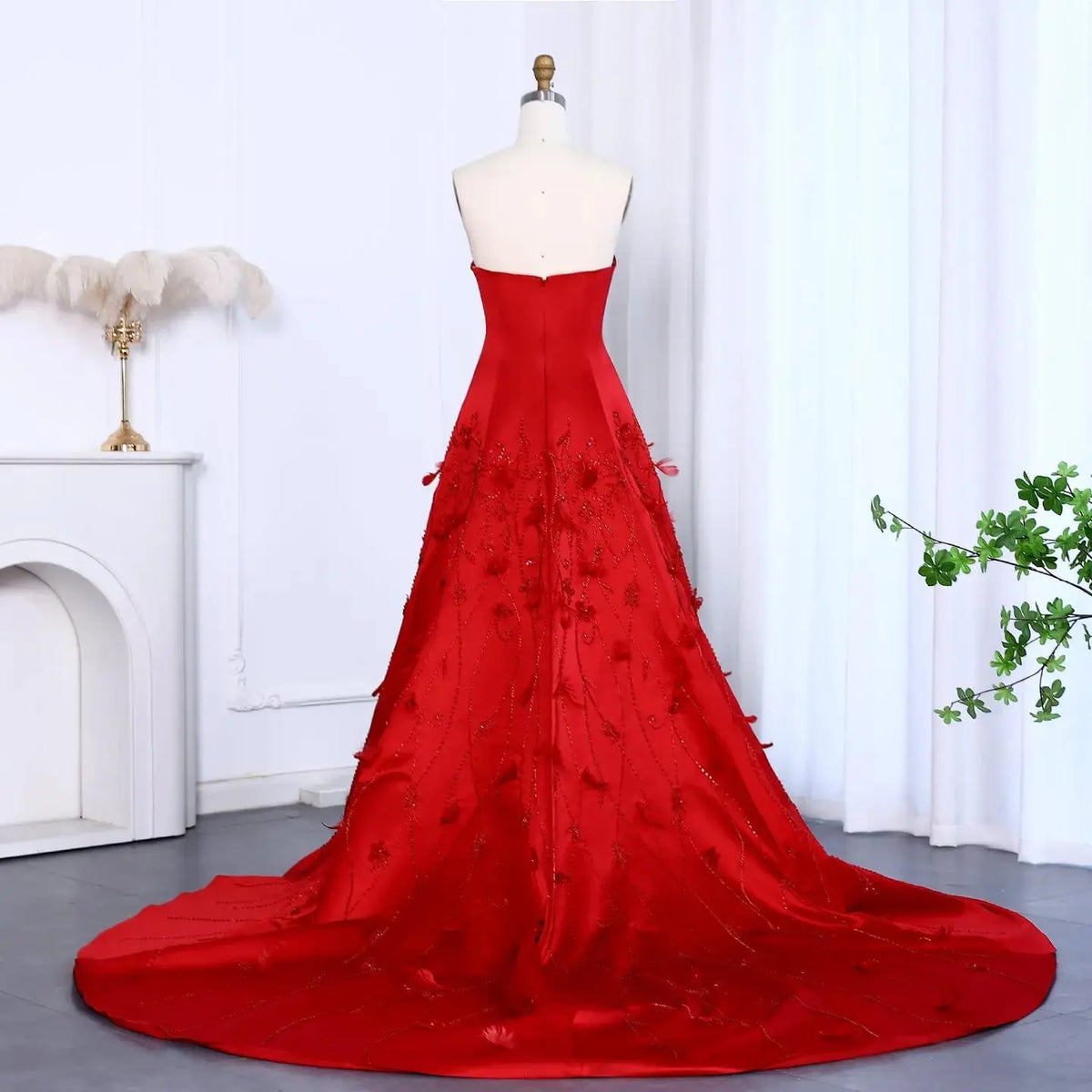 Luxury 3D Flowers Feathers Coral Pink Evening Dress SS470 - SHARONSAID Luxury 3D Flowers Feathers Coral Pink Evening Dress SS470 - SHARONSAID