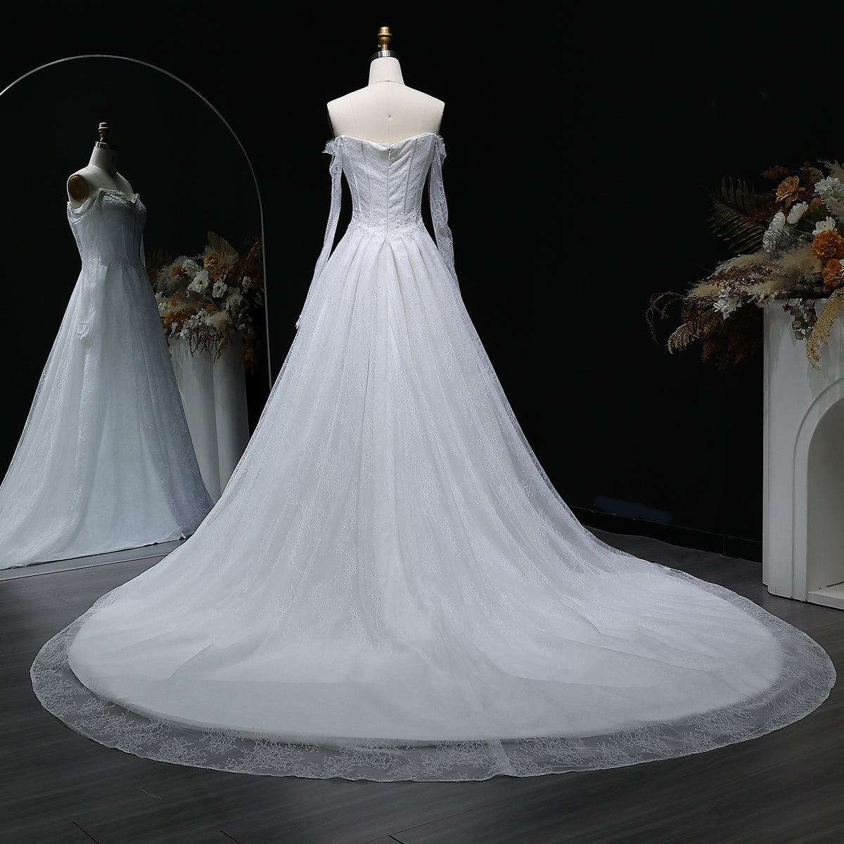 Luxury Corset Lace Wedding Dress with Long Veil SW517 