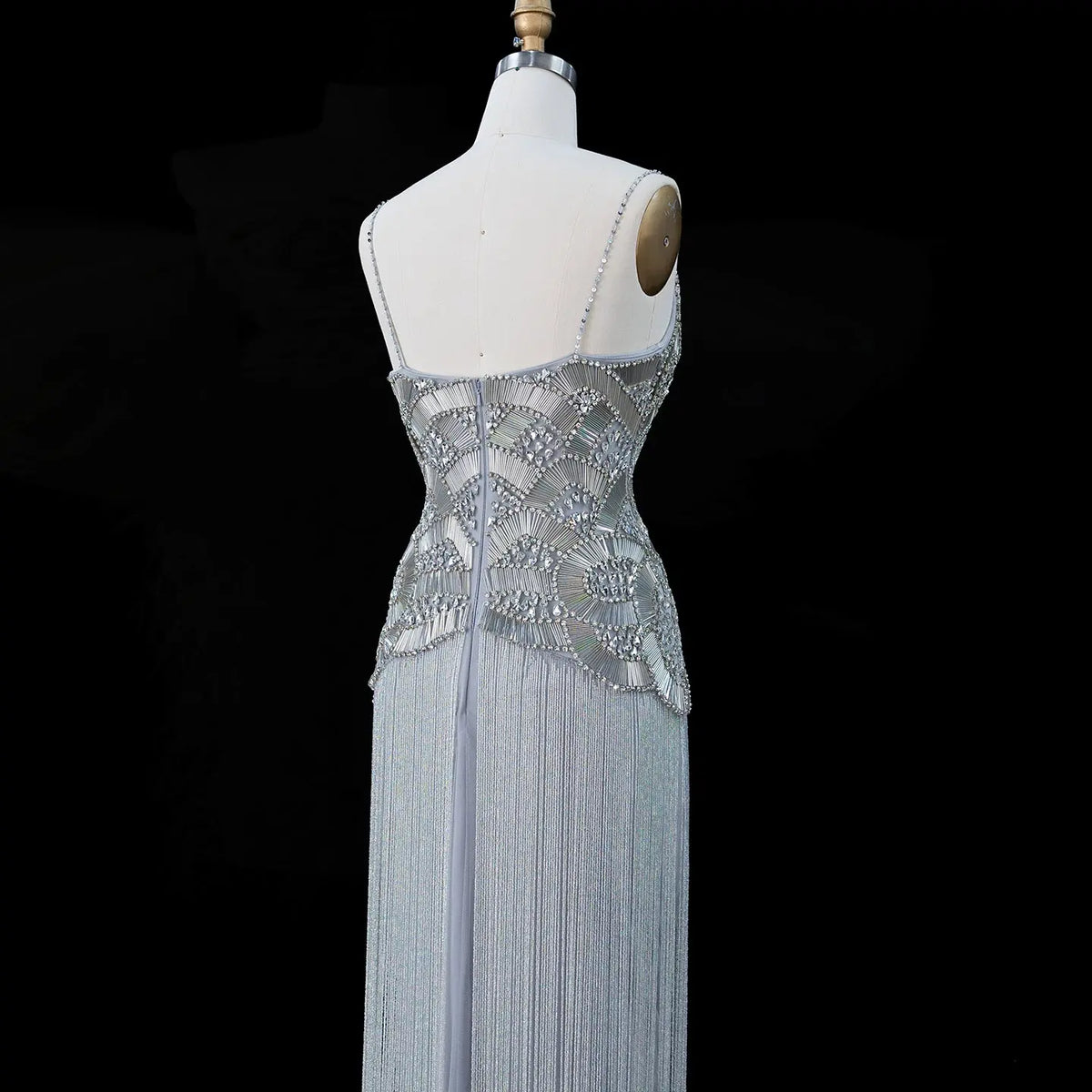 Metallic Gold Beaded Pleated Evening Dress SS336-19