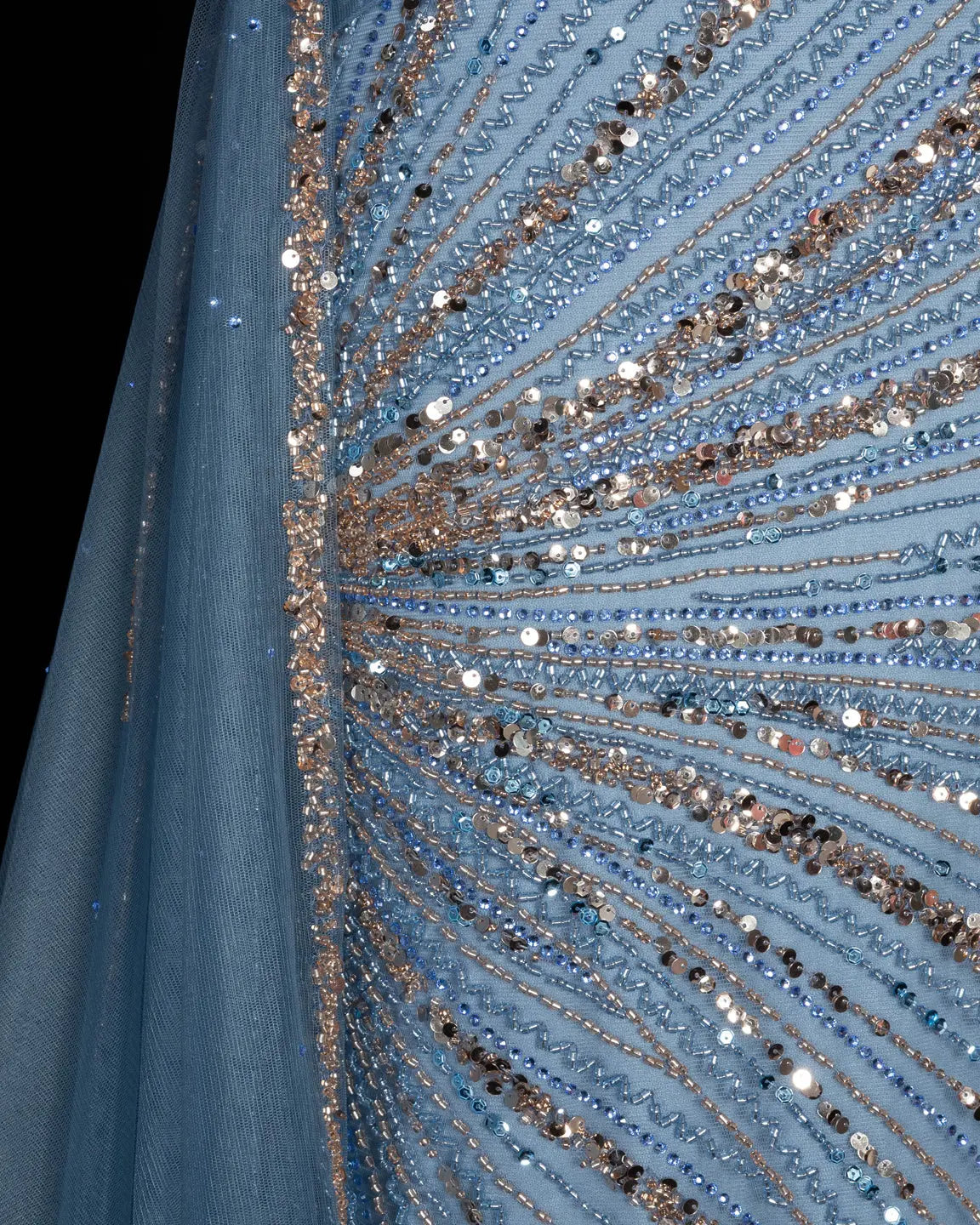 Blue Sequin Pleated One Shoulder Evening Dress-8