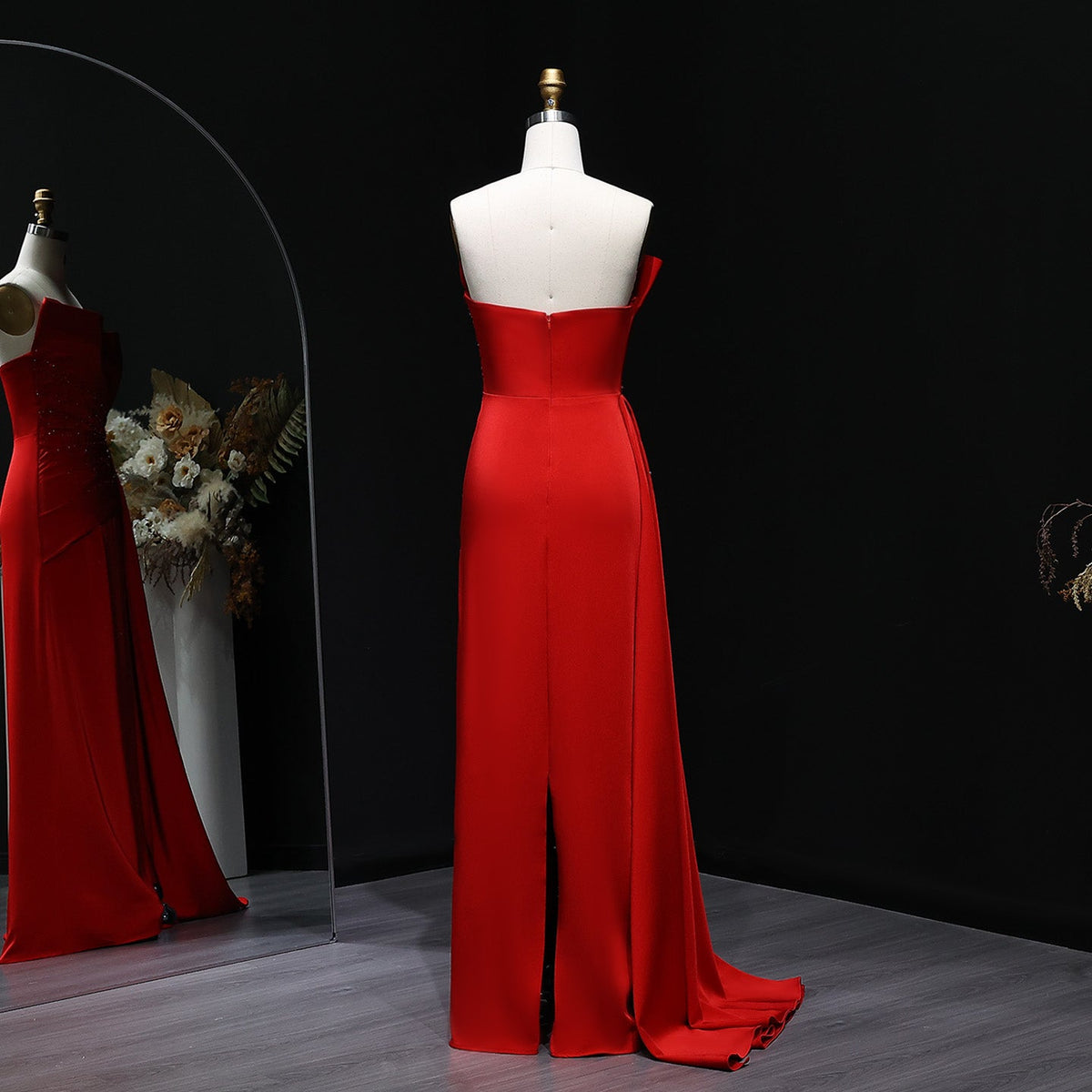 Elegant Crystal Red Mermaid Evening Dress with Overskirt SF514