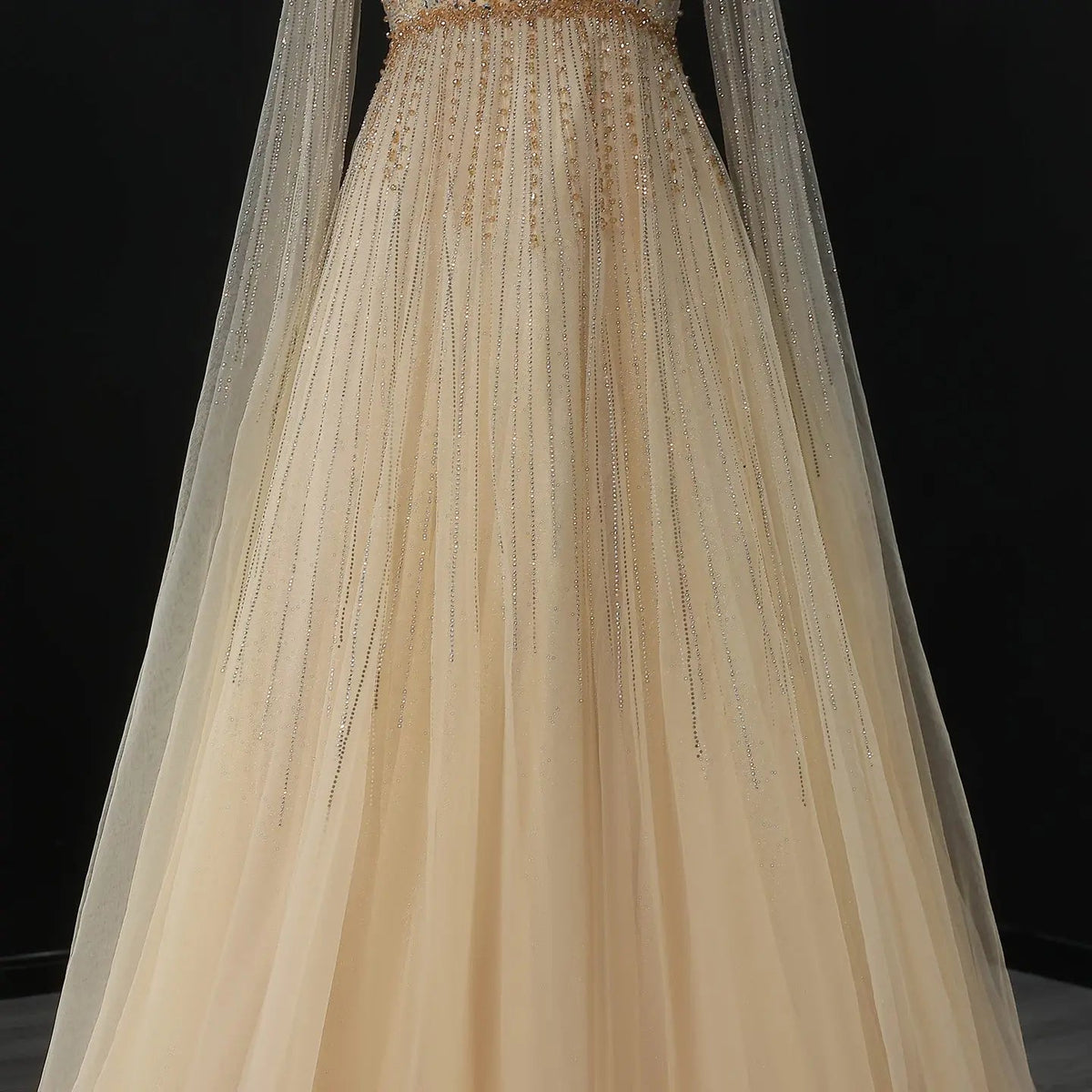 Glamorous Pink Illusion Neck Beaded Chiffon Evening Dress with Cape Sleeves SS054 