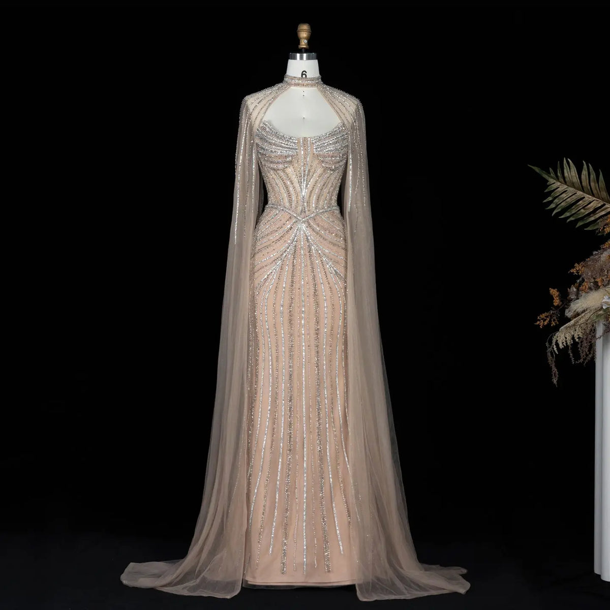 Champagne Beaded Mermaid Formal Evening Dress SS140