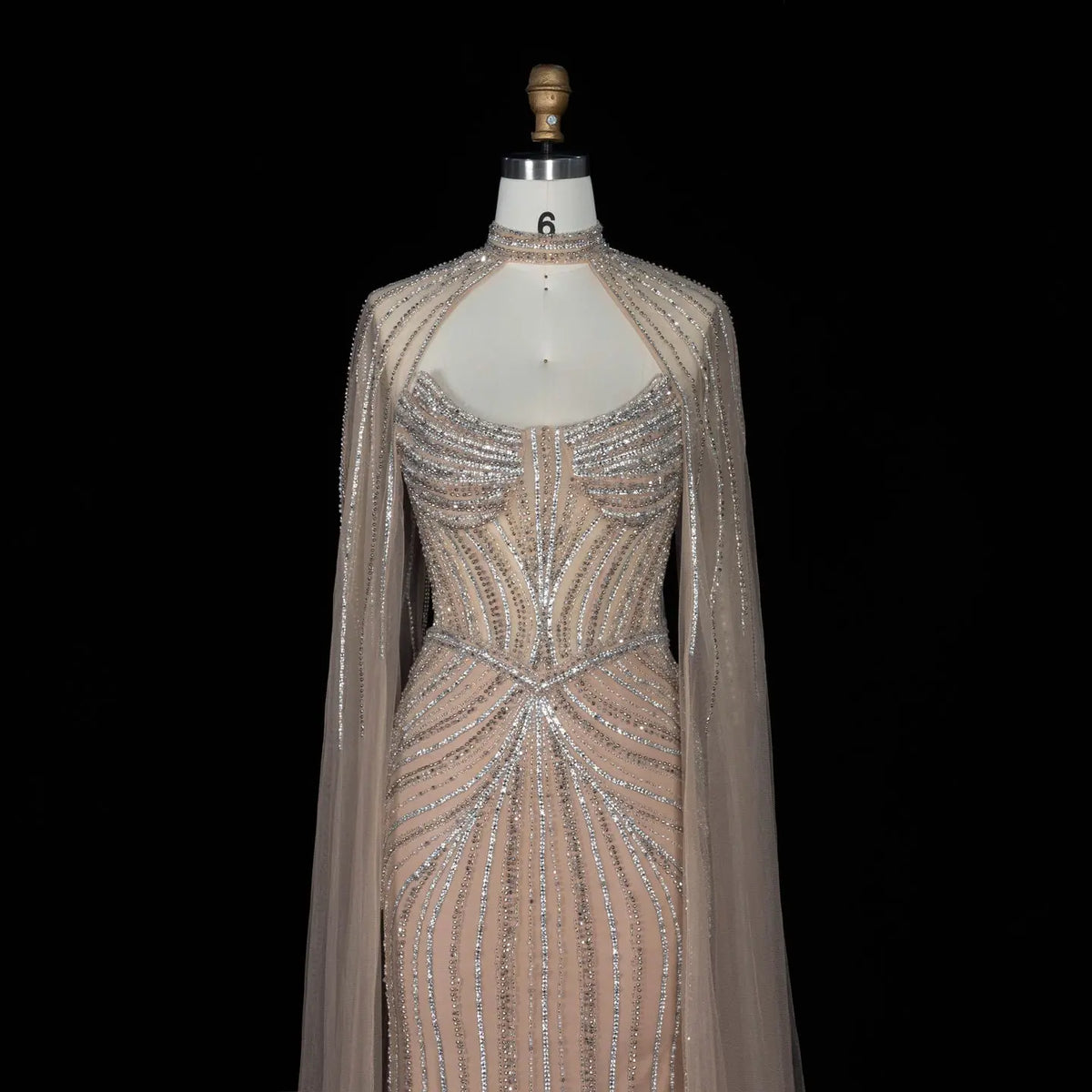 Champagne Beaded Mermaid Formal Evening Dress SS140-4