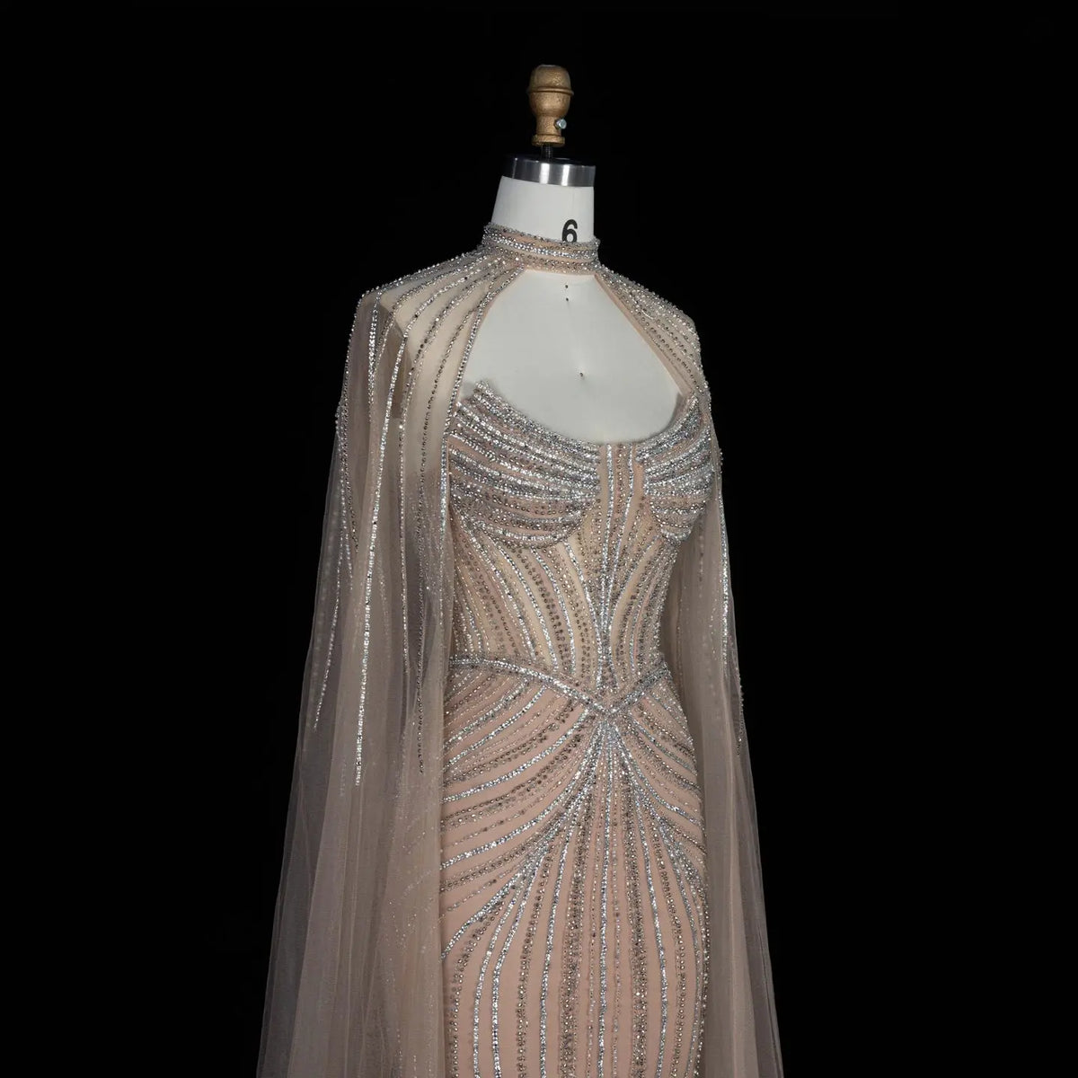Champagne Beaded Mermaid Formal Evening Dress SS140-5
