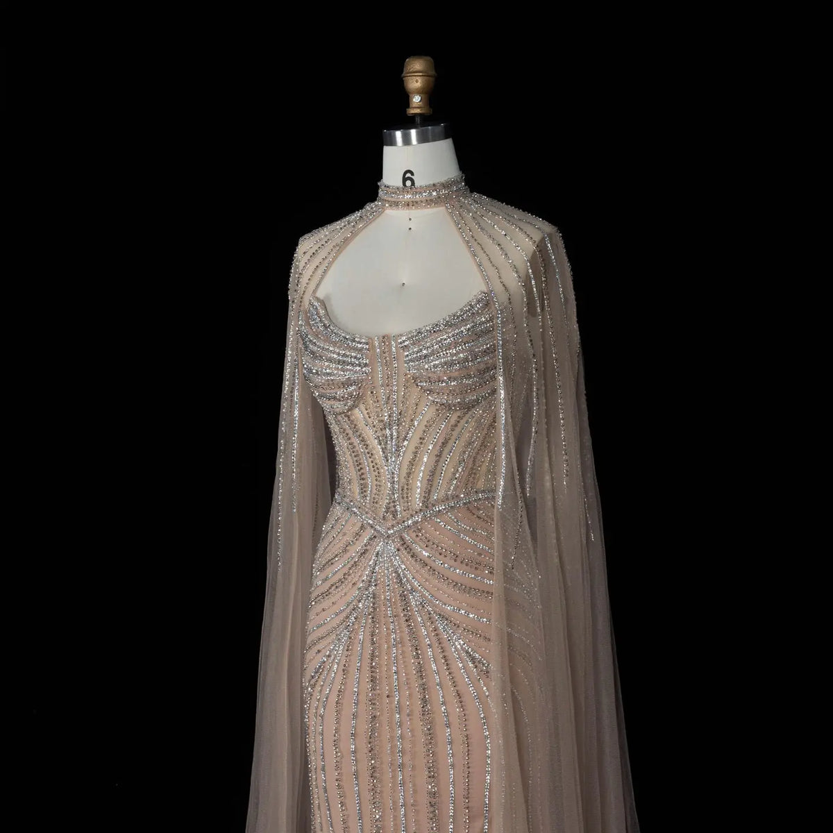 Champagne Beaded Mermaid Formal Evening Dress SS140-6