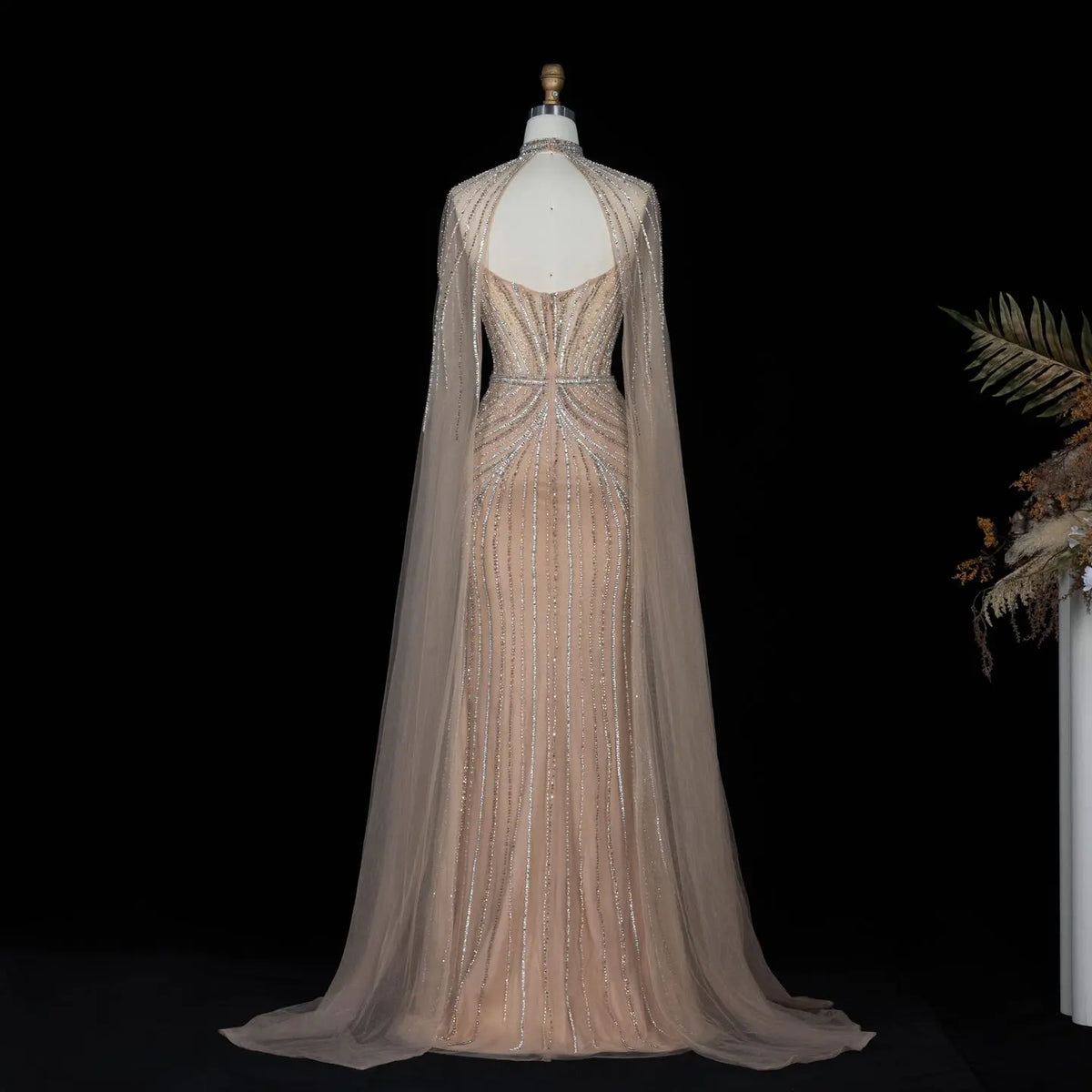 Champagne Beaded Mermaid Formal Evening Dress SS140-8