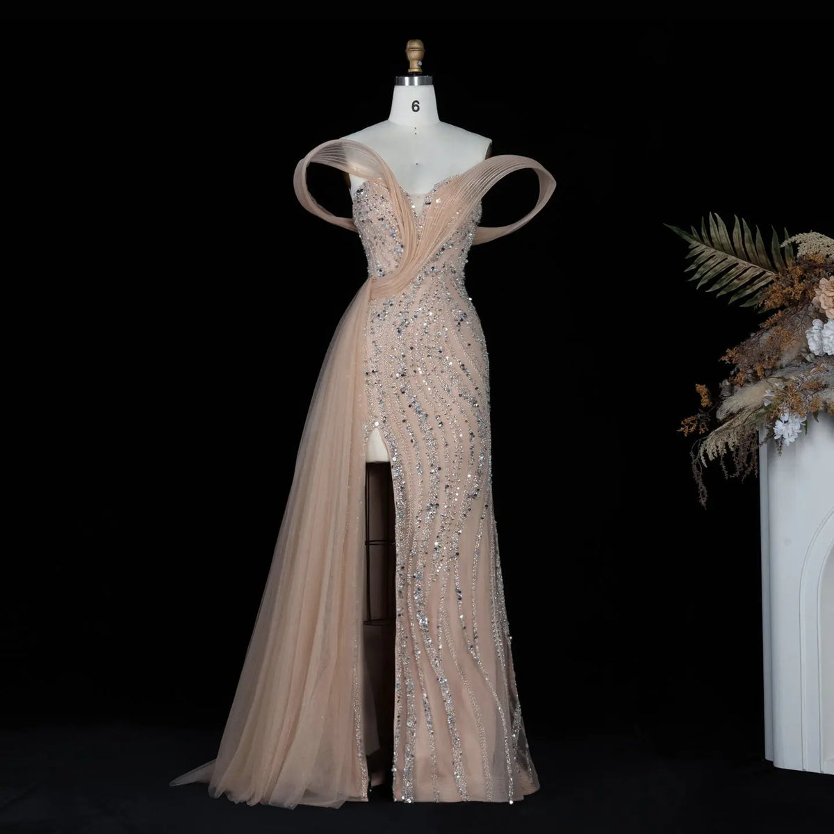 Champagne Sequin Split Prom Formal Evening Dress SS129