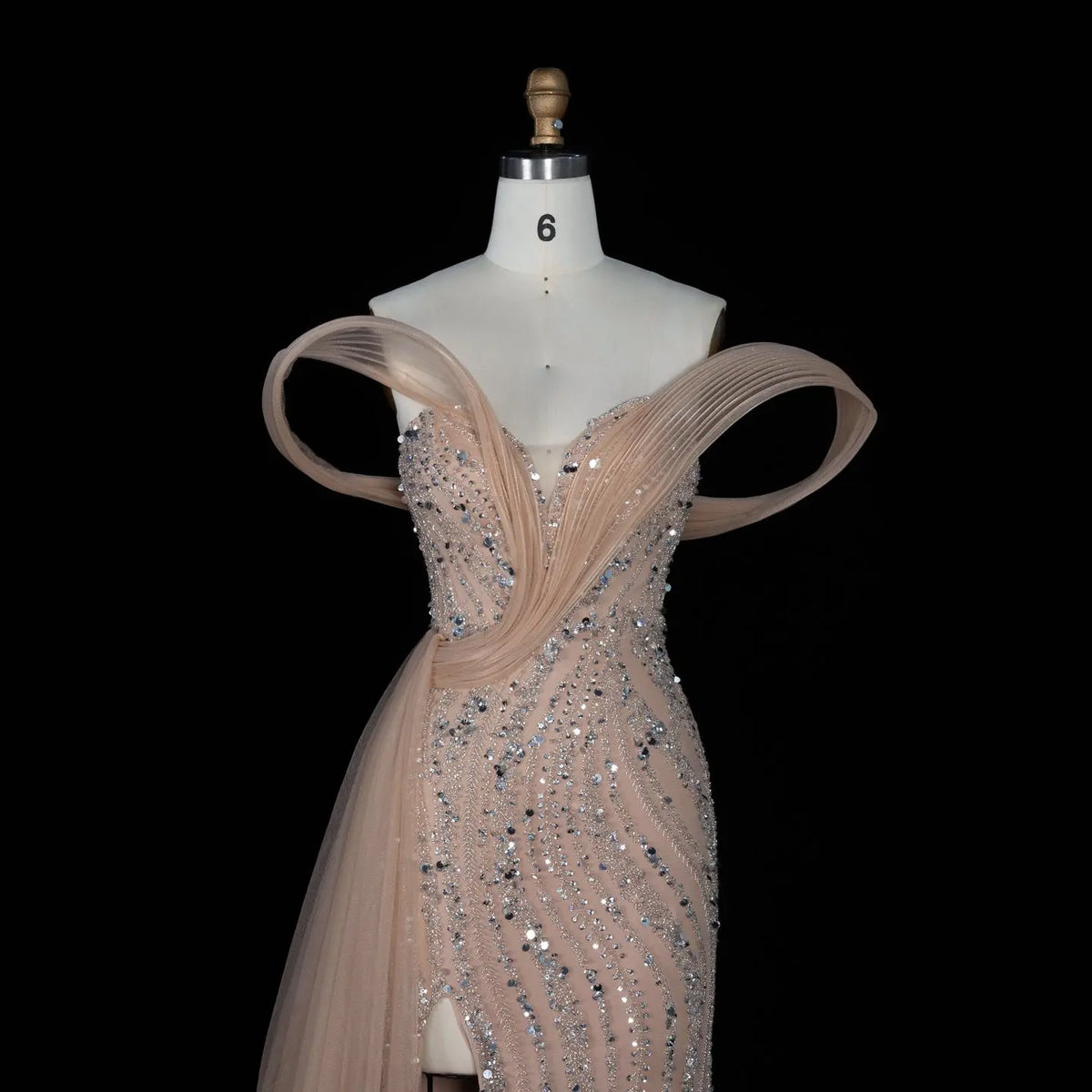 Champagne Sequin Split Prom Formal Evening Dress SS129-3