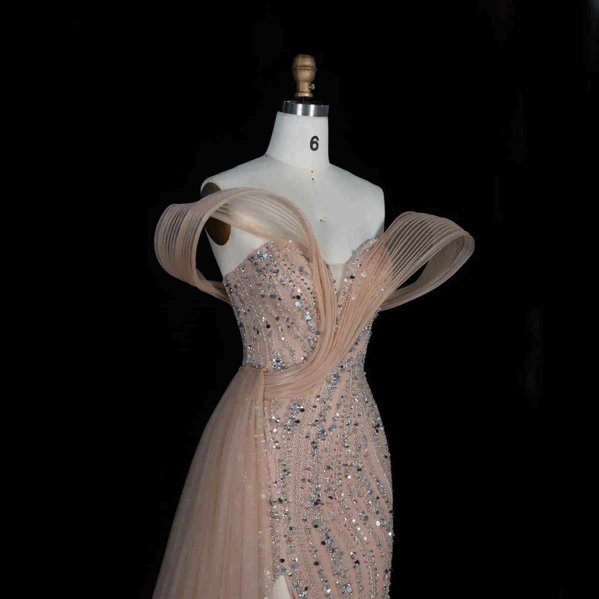 Champagne Sequin Split Prom Formal Evening Dress SS129-4