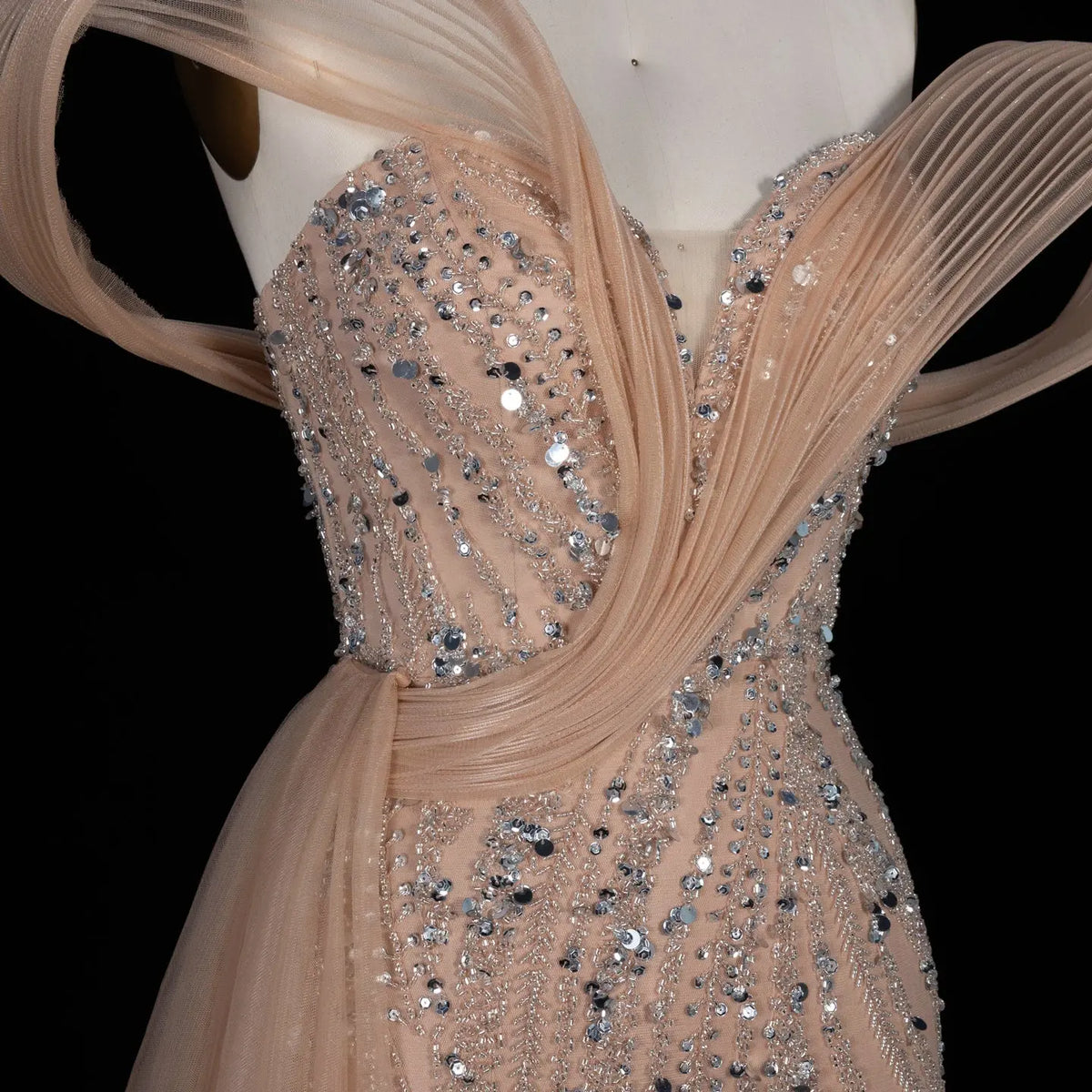Champagne Sequin Split Prom Formal Evening Dress SS129-7