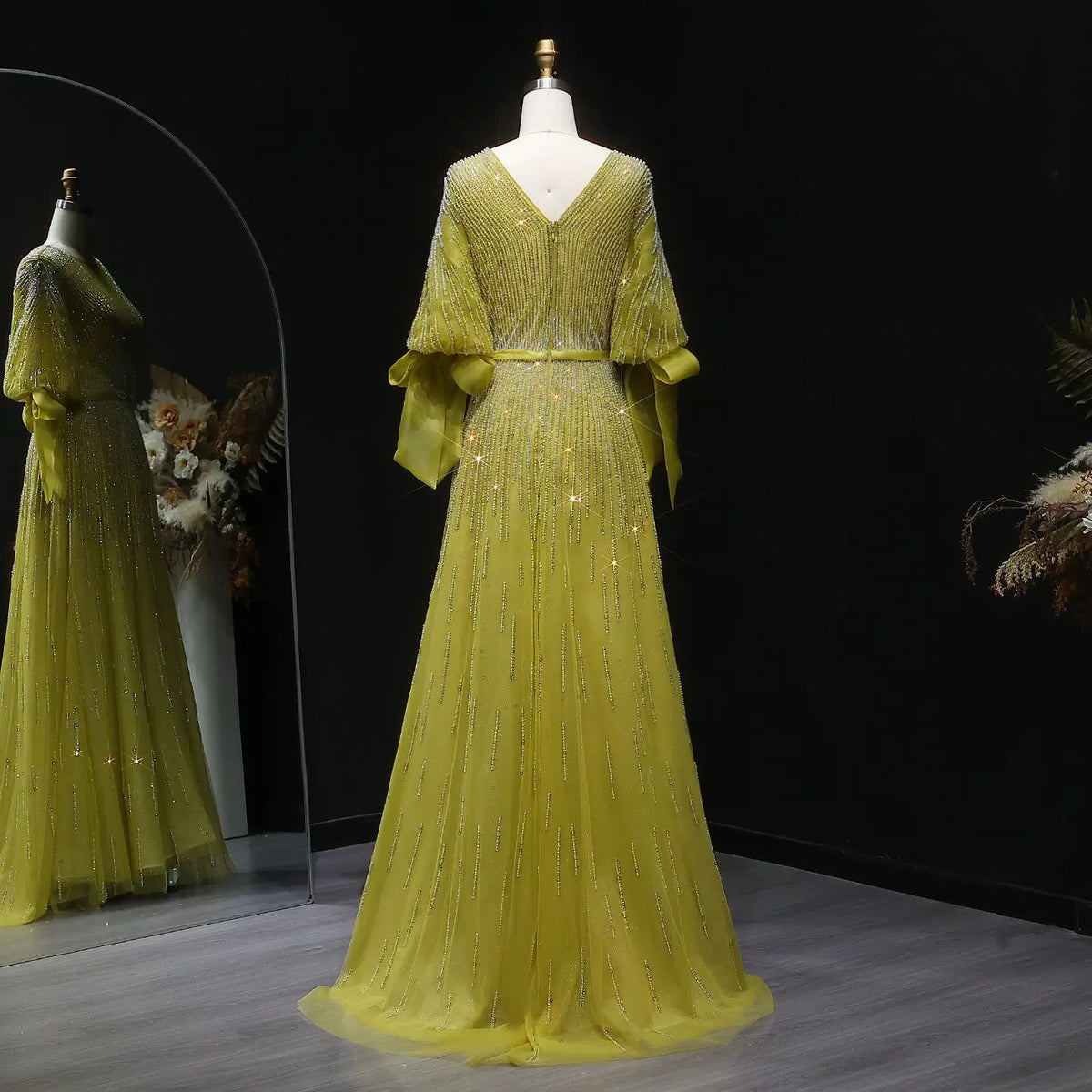 Luxury Crystal Yellow Plus Size Evening Dress with Sleeves SS059 Luxury Crystal Yellow Plus Size Evening Dress with Sleeves SS059