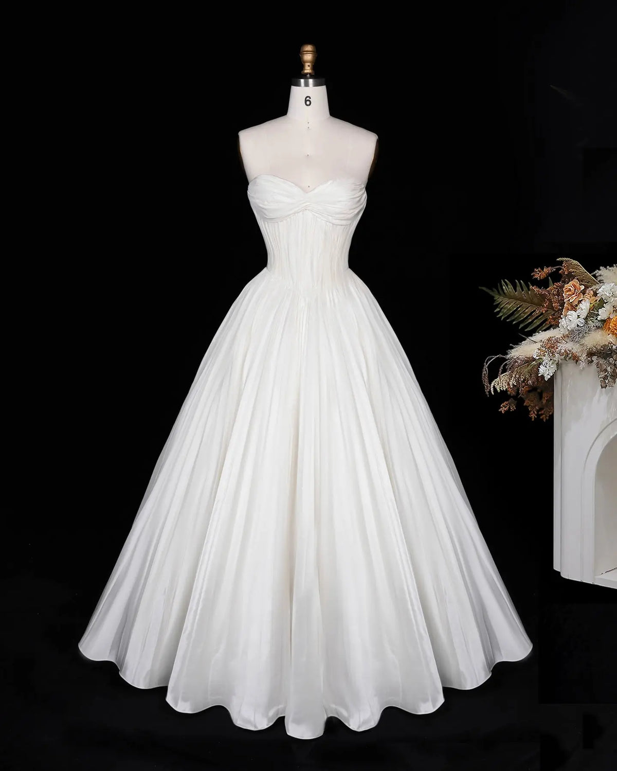 Ivory Strapless Pleated Corset Wedding Dress-2