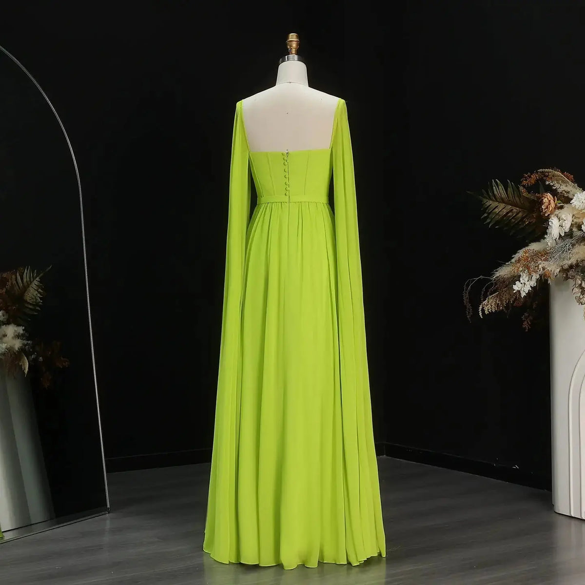 Final Sale Elegant Lemon Yellow Evening Dress with Cape Sleeves SF076 Final Sale Elegant Lemon Yellow Evening Dress with Cape Sleeves SF076