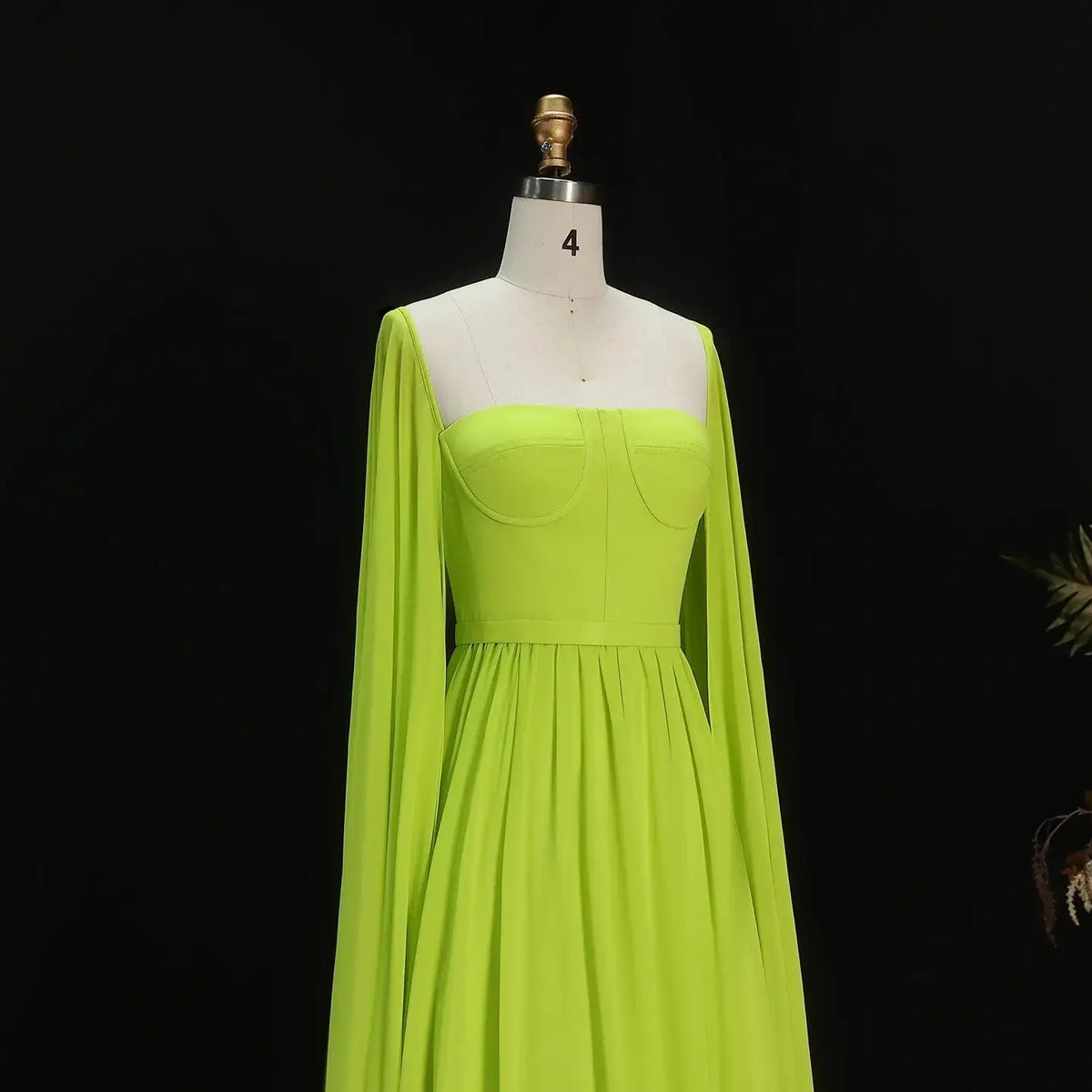 Elegant Lemon Yellow Evening Dress with Cape Sleeves SF076 