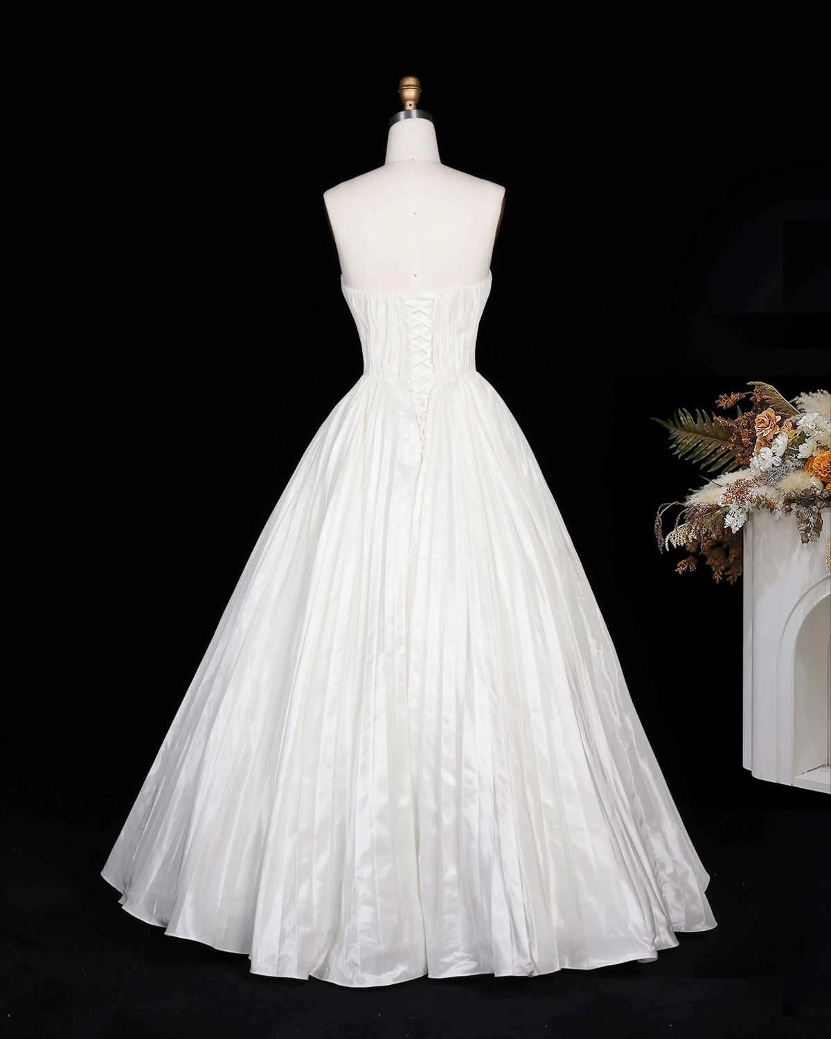Ivory Strapless Pleated Corset Wedding Dress-9