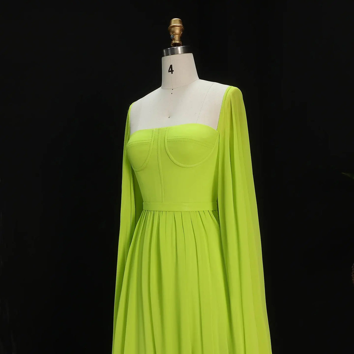 Elegant Lemon Yellow Evening Dress with Cape Sleeves SF076 