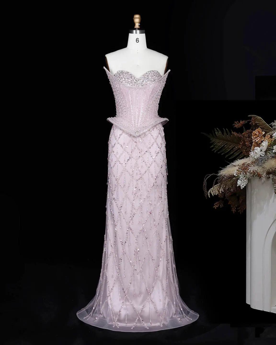 Elegant Pink Beaded Sweetheart Evening Dress SS118