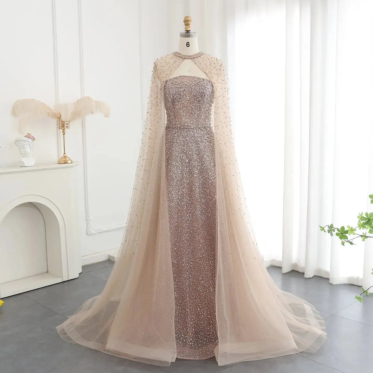 Sparkly Crystal Turquoise Evening Dress with Cape SS651 - SHARONSAID Sparkly Crystal Turquoise Evening Dress with Cape SS651 - SHARONSAID